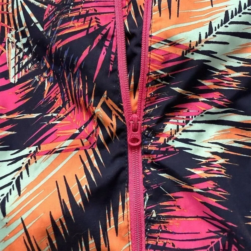 Gymboree Spring Jacket Girls Size L (10-12) Hooded Full Zip Tropical Palm Print
